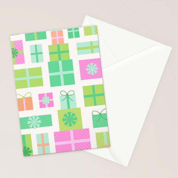Retro Christmas Presents - Pink & Green Stationery Card Gallery Image 2