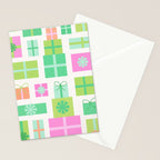 Retro Christmas Presents - Pink & Green Stationery Card Gallery Image 2