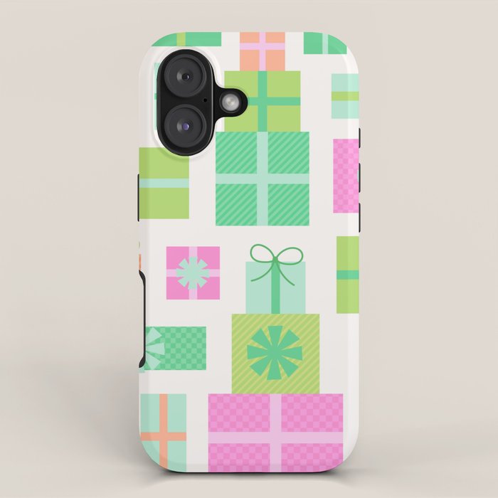 Retro Christmas Presents - Pink & Green iPhone Case Gallery Image 1