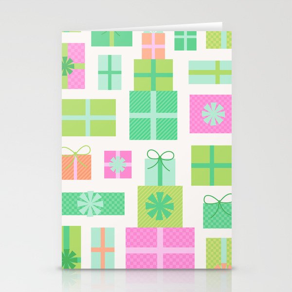 Retro Christmas Presents - Pink & Green Stationery Card Gallery Image 1