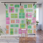 Retro Christmas Presents - Pink & Green Wall Mural Gallery Image 1