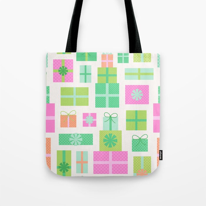 Retro Christmas Presents - Pink & Green Tote Bag Gallery Image 1