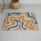 Liquid Swirl Retro Abstract Pattern Blue Ochre Rust Taupe Rug Gallery Image 1