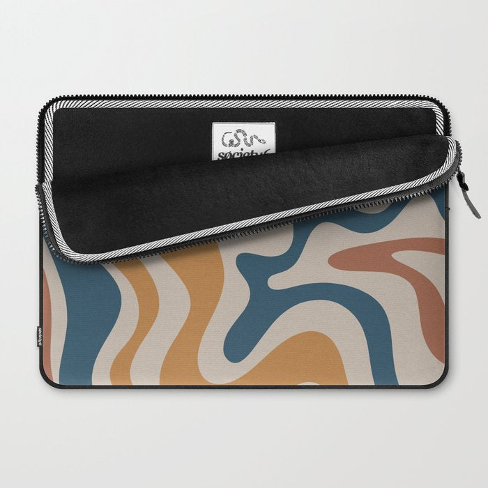 Liquid Swirl Retro Abstract Pattern Blue Ochre Rust Taupe Laptop Sleeve Gallery Image 2