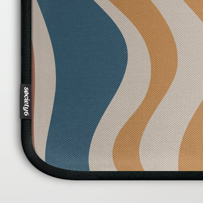 Liquid Swirl Retro Abstract Pattern Blue Ochre Rust Taupe Laptop Sleeve Gallery Image 3