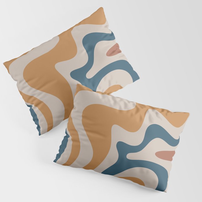 Liquid Swirl Retro Abstract Pattern Blue Ochre Rust Taupe Pillow Sham Gallery Image 3