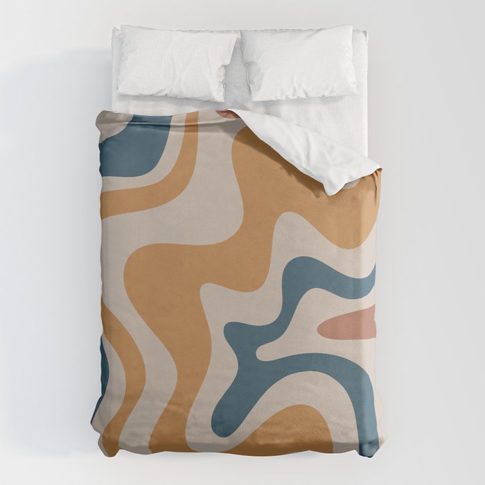 Liquid Swirl Retro Abstract Pattern Blue Ochre Rust Taupe Duvet Cover Gallery Image 6