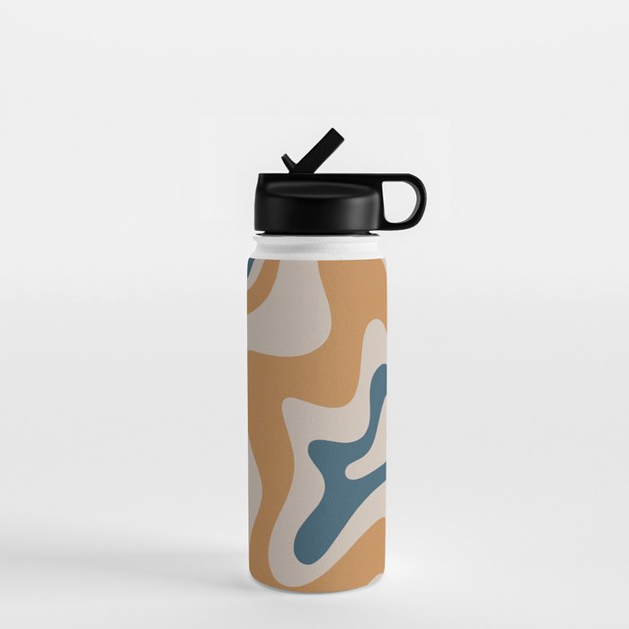 Liquid Swirl Retro Abstract Pattern Blue Ochre Rust Taupe Water Bottle Gallery Image 1