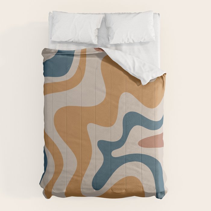 Liquid Swirl Retro Abstract Pattern Blue Ochre Rust Taupe Comforter Gallery Image 6