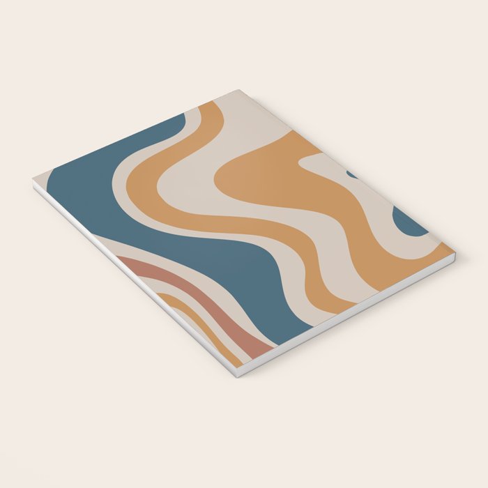 Liquid Swirl Retro Abstract Pattern Blue Ochre Rust Taupe Notebook Gallery Image 3