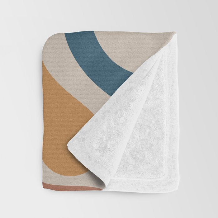Liquid Swirl Retro Abstract Pattern Blue Ochre Rust Taupe Throw Blanket Gallery Image 3