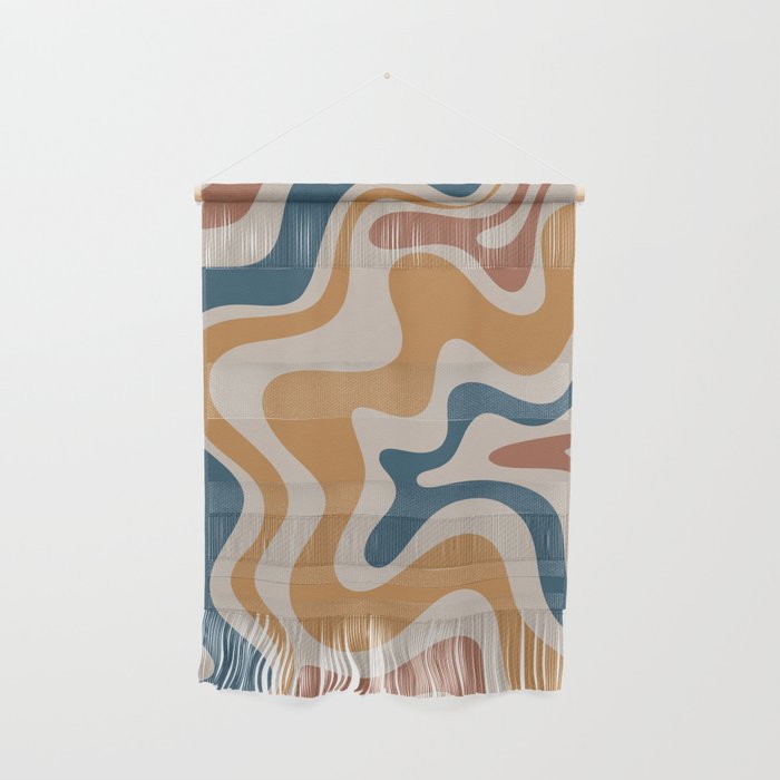 Liquid Swirl Retro Abstract Pattern Blue Ochre Rust Taupe Wall Hanging Gallery Image 1