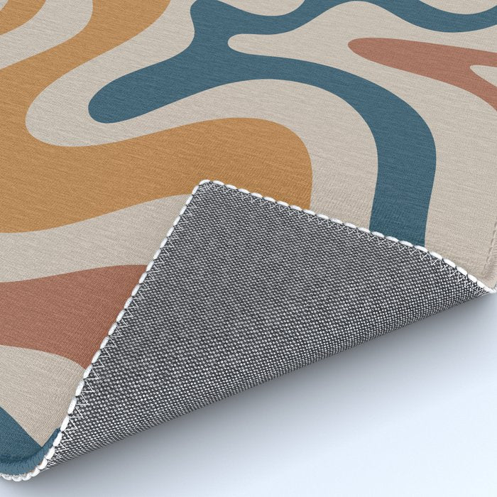 Liquid Swirl Retro Abstract Pattern Blue Ochre Rust Taupe Rug Gallery Image 4