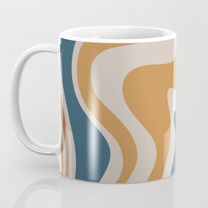 Liquid Swirl Retro Abstract Pattern Blue Ochre Rust Taupe Coffee Mug Gallery Image 3