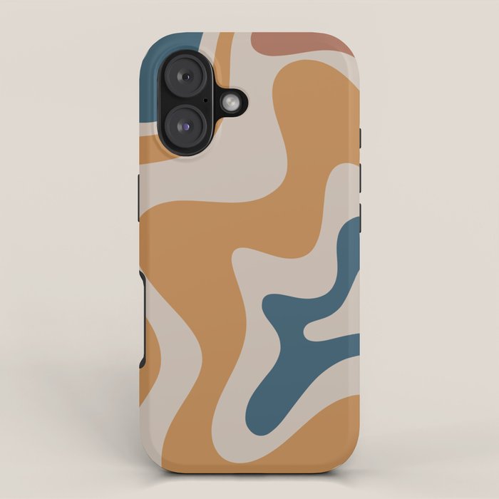 Liquid Swirl Retro Abstract Pattern Blue Ochre Rust Taupe iPhone Case Gallery Image 1