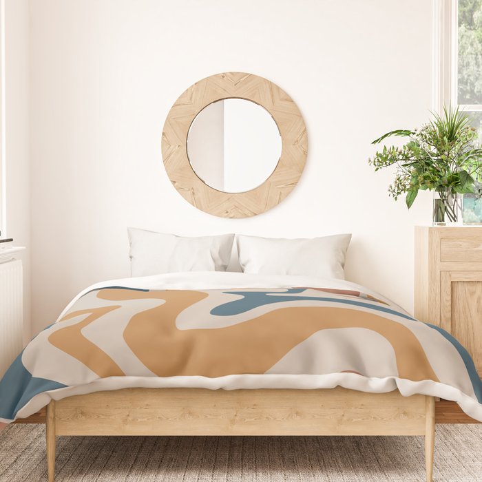 Liquid Swirl Retro Abstract Pattern Blue Ochre Rust Taupe Duvet Cover Gallery Image 3
