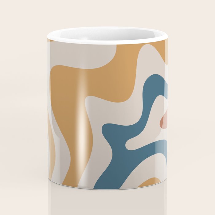 Liquid Swirl Retro Abstract Pattern Blue Ochre Rust Taupe Coffee Mug Gallery Image 4
