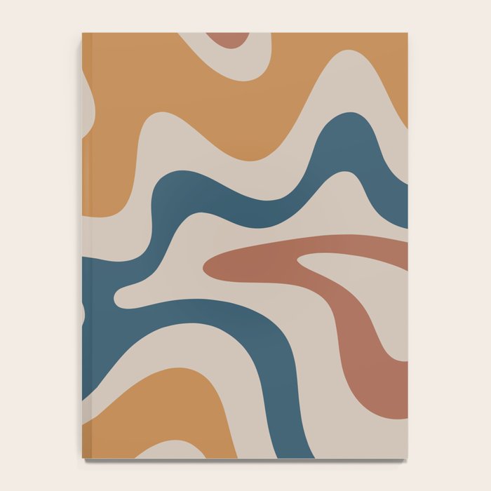 Liquid Swirl Retro Abstract Pattern Blue Ochre Rust Taupe Notebook Gallery Image 4