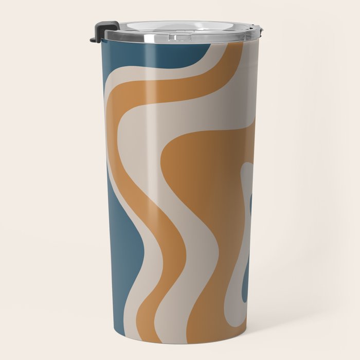 Liquid Swirl Retro Abstract Pattern Blue Ochre Rust Taupe Travel Mug Gallery Image 3