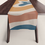 Liquid Swirl Retro Abstract Pattern Blue Ochre Rust Taupe Table Runner Gallery Image 1