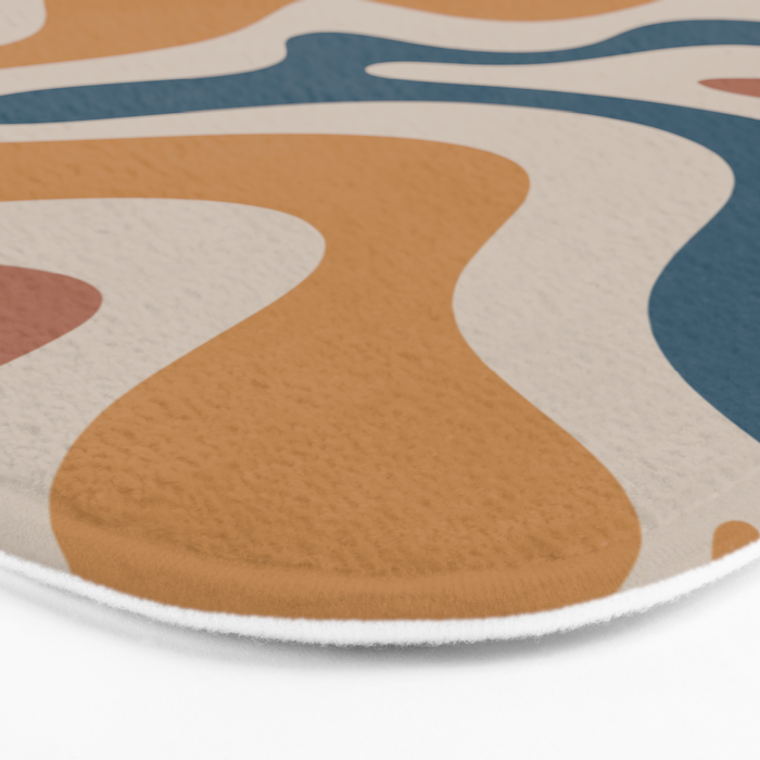 Liquid Swirl Retro Abstract Pattern Blue Ochre Rust Taupe Bath Mat Gallery Image 3