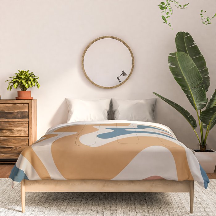 Liquid Swirl Retro Abstract Pattern Blue Ochre Rust Taupe Comforter Gallery Image 3