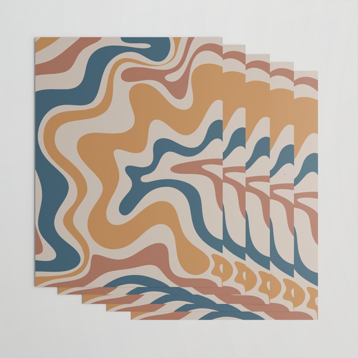 Liquid Swirl Retro Abstract Pattern Blue Ochre Rust Taupe Wrapping Paper Gallery Image 3