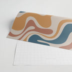 Liquid Swirl Retro Abstract Pattern Blue Ochre Rust Taupe Wrapping Paper Gallery Image 2