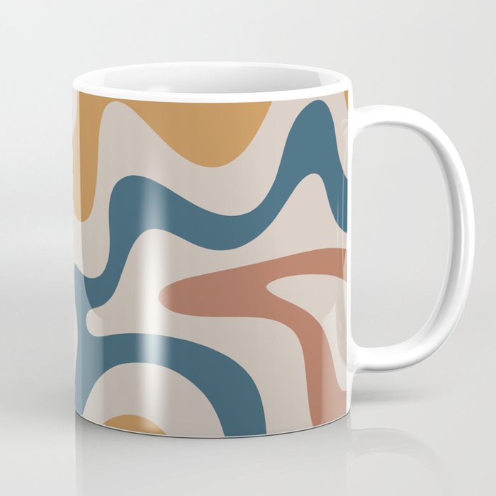 Liquid Swirl Retro Abstract Pattern Blue Ochre Rust Taupe Coffee Mug Gallery Image 1