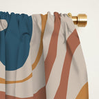 Liquid Swirl Retro Abstract Pattern Blue Ochre Rust Taupe Window Curtain Gallery Image 2