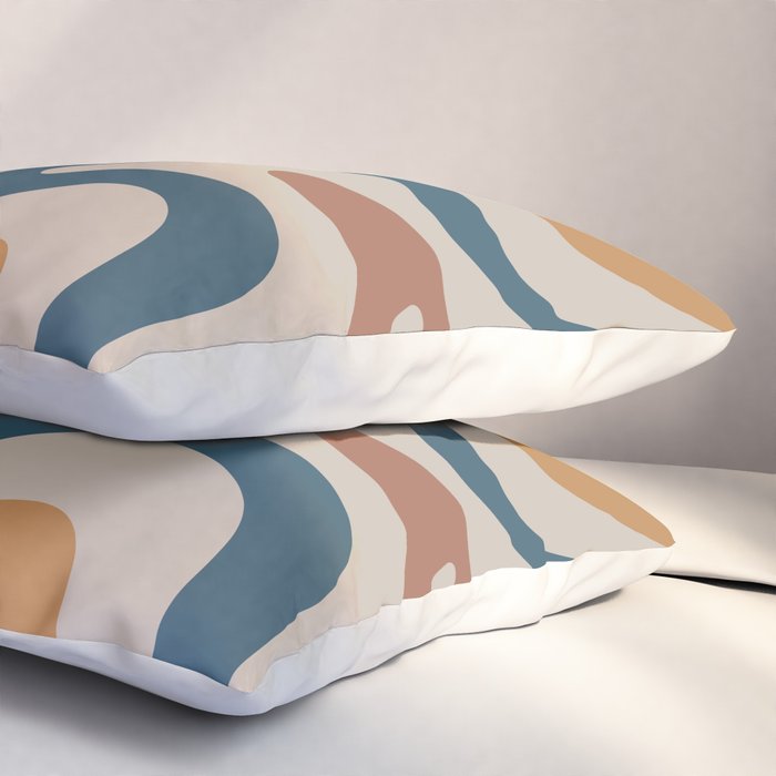 Liquid Swirl Retro Abstract Pattern Blue Ochre Rust Taupe Pillow Sham Gallery Image 3