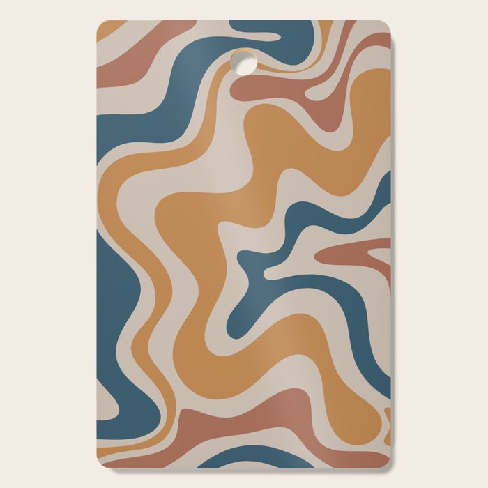 Liquid Swirl Retro Abstract Pattern Blue Ochre Rust Taupe Cutting Board Gallery Image 1