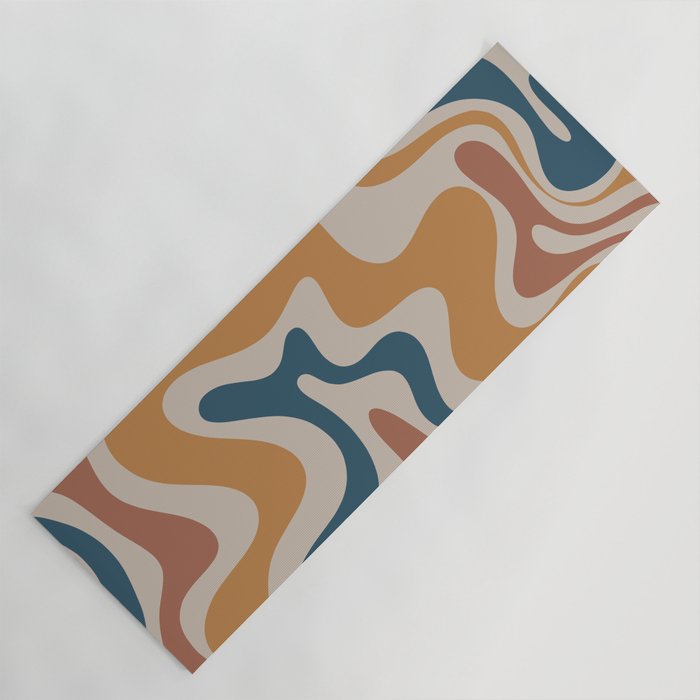 Liquid Swirl Retro Abstract Pattern Blue Ochre Rust Taupe Yoga Mat Gallery Image 1
