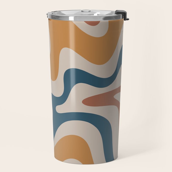 Liquid Swirl Retro Abstract Pattern Blue Ochre Rust Taupe Travel Mug Gallery Image 2