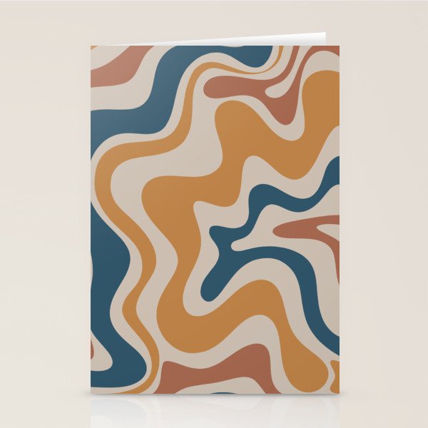 Liquid Swirl Retro Abstract Pattern Blue Ochre Rust Taupe Stationery Card Gallery Image 2