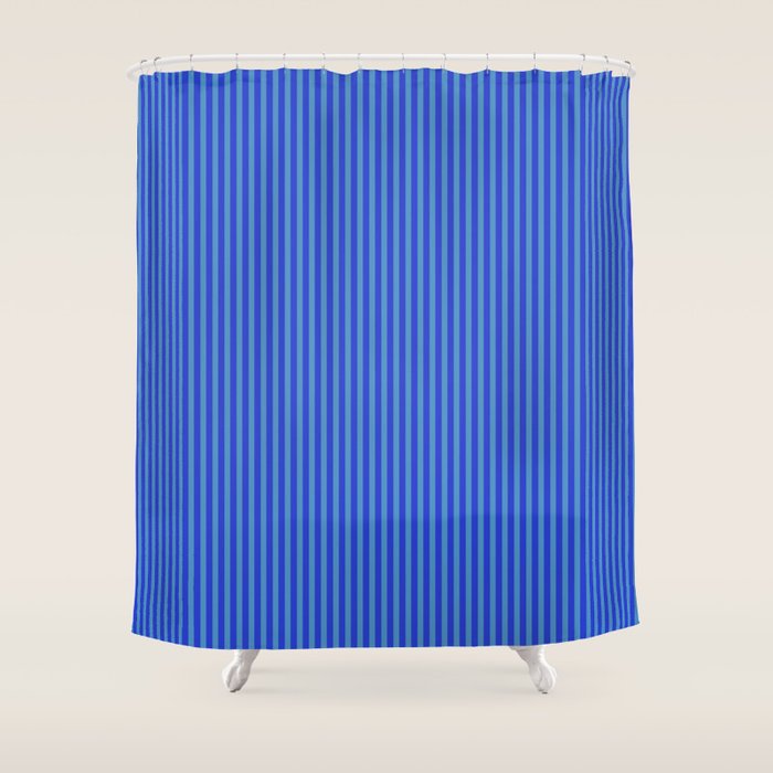 Blue Ultra Fine Stripe Narrow Vertical Pinstripe Pattern Shower Curtain Gallery Image 1