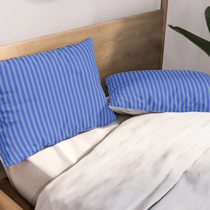 Blue Ultra Fine Stripe Narrow Vertical Pinstripe Pattern Pillow Sham Gallery Image 2