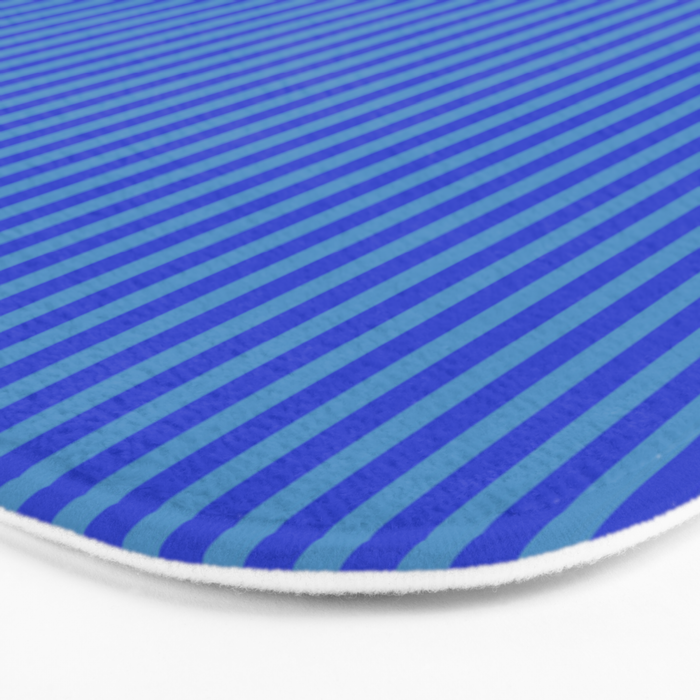 Blue Ultra Fine Stripe Narrow Vertical Pinstripe Pattern Bath Mat Gallery Image 3