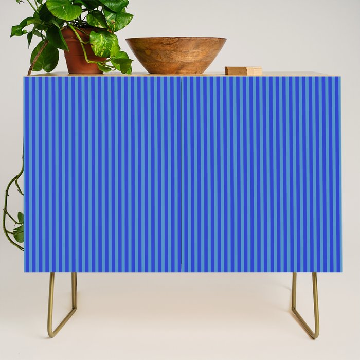 Blue Ultra Fine Stripe Narrow Vertical Pinstripe Pattern Credenza Gallery Image 1