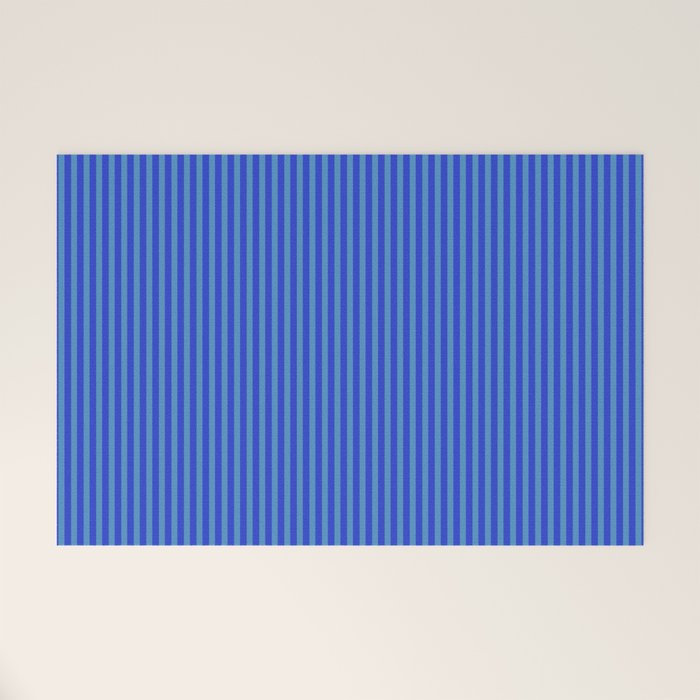 Blue Ultra Fine Stripe Narrow Vertical Pinstripe Pattern Welcome Mat Gallery Image 1