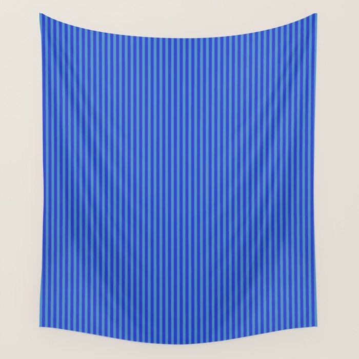 Blue Ultra Fine Stripe Narrow Vertical Pinstripe Pattern Wall Tapestry Gallery Image 1