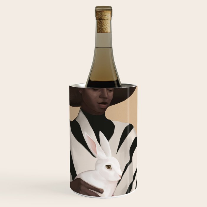 Woman in Stripes Holding a White Rabbit Wine Chiller Gallery Image 1