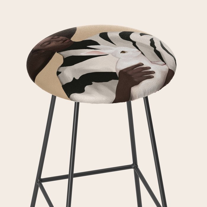 Woman in Stripes Holding a White Rabbit Stool Gallery Image 2
