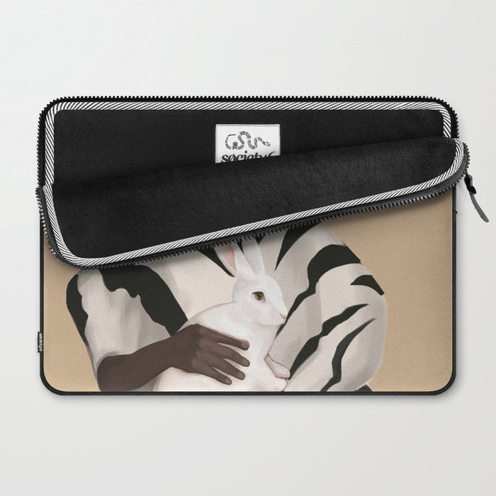 Woman in Stripes Holding a White Rabbit Laptop Sleeve Gallery Image 2