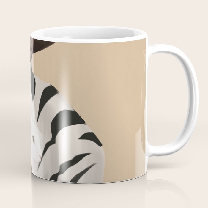 Woman in Stripes Holding a White Rabbit Coffee Mug Gallery Image 1