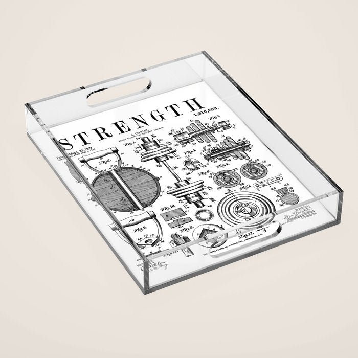 Gym Fitness Workout Dumbbell Kettlebell Vintage Patent Print Acrylic Tray Gallery Image 1