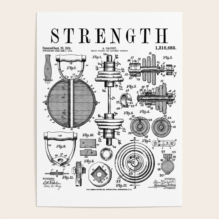 Gym Fitness Workout Dumbbell Kettlebell Vintage Patent Print Poster Gallery Image 1