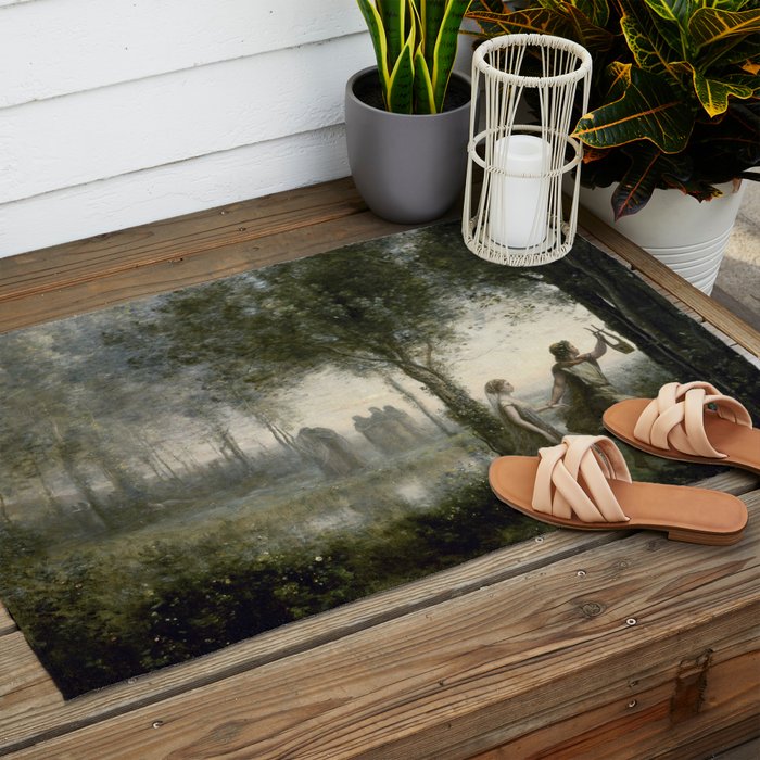 Orpheus Leading Eurydice from the Underworld - Jean-Baptiste-Camille Corot Outdoor Rug Gallery Image 2