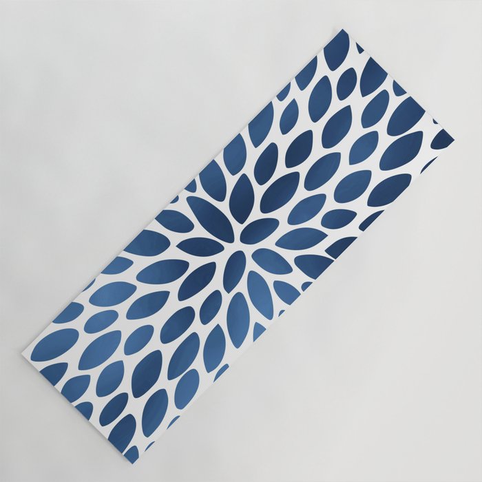 Floral Bloom, Dark Blue on White Yoga Mat Gallery Image 1