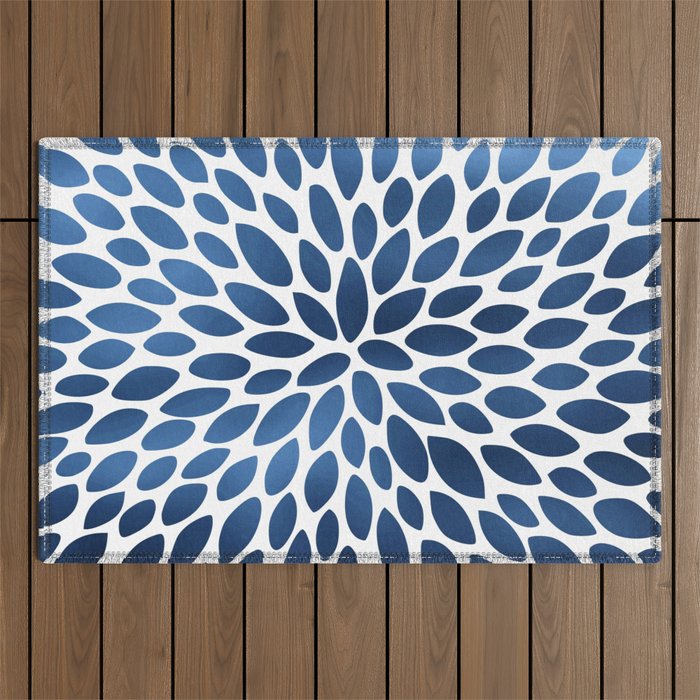 Floral Bloom, Dark Blue on White Outdoor Rug Gallery Image 1